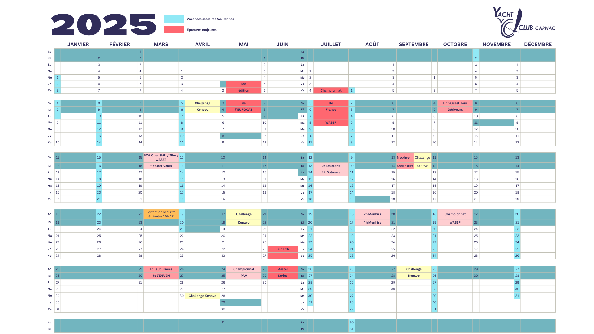 Calendrier régates 2025